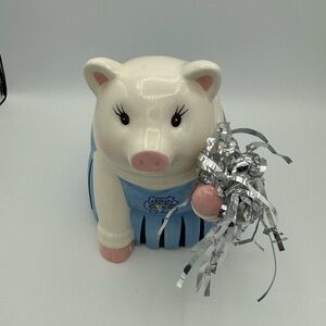 MudPie UNC Piggy Bank Tar Heels Cheerleader Pig Ceramic Coin Bank North Carolina